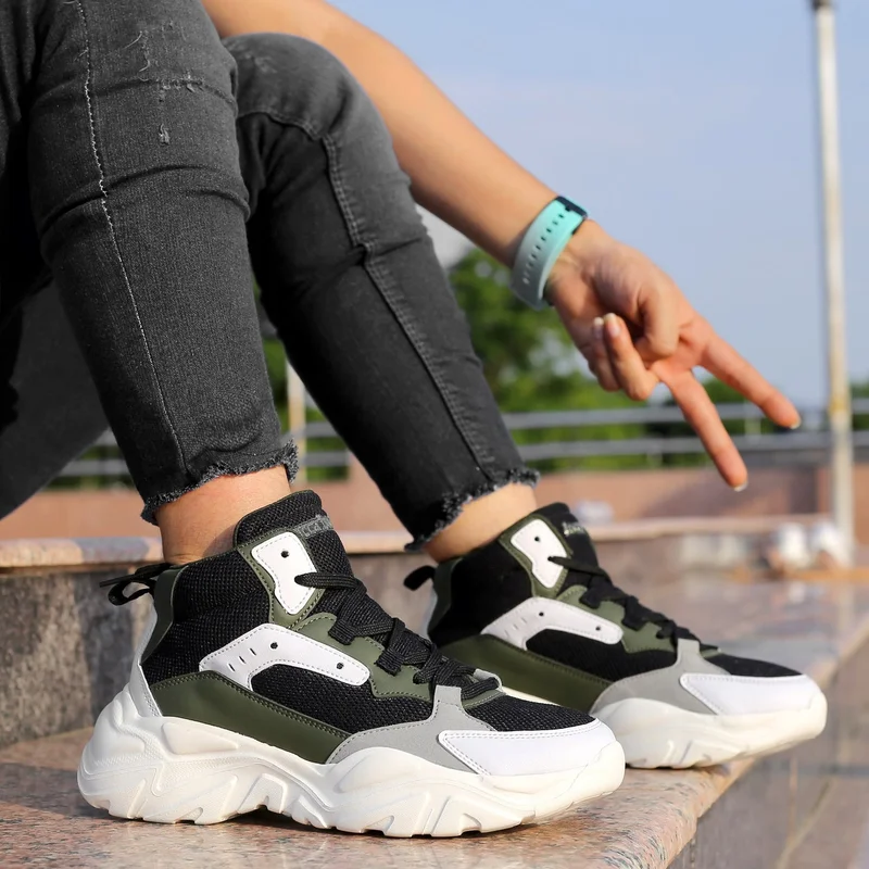 Bacca Bucci Black, White and Green NYRA Mid-top Platform Fashion Sneakers for Women | Best Price UAE